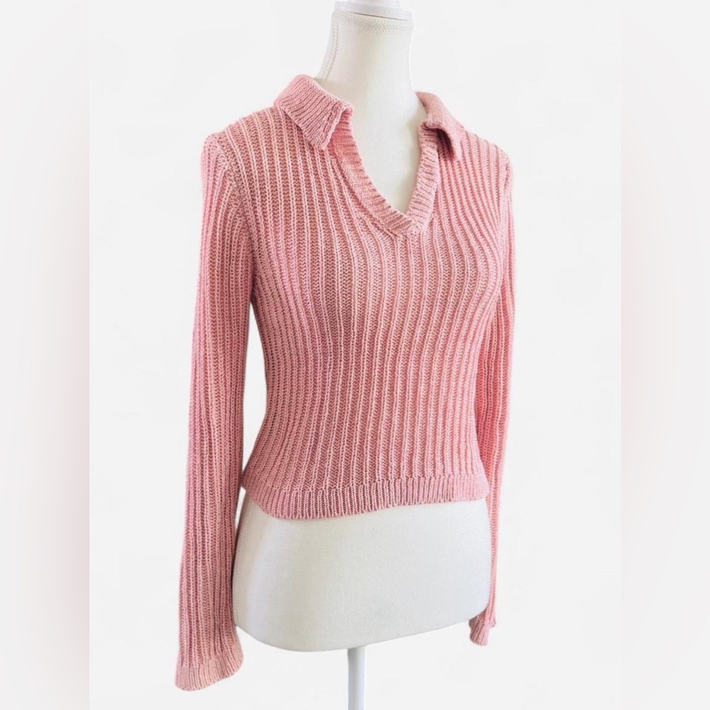 mi ami for Francesca’s Ribbed Pink Knit Collared Sweater - M - Picture 2 of 6
